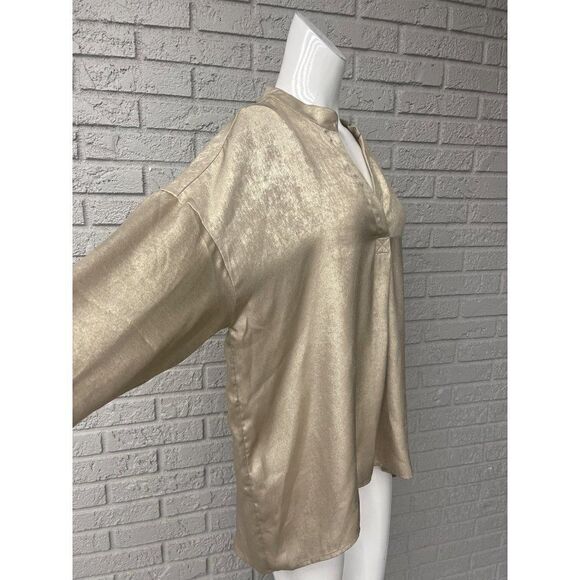 Soft Surrounding Gigi Gold Split Neck Hi-Low Long Sleeve Shirt Size L - Picture 8 of 11